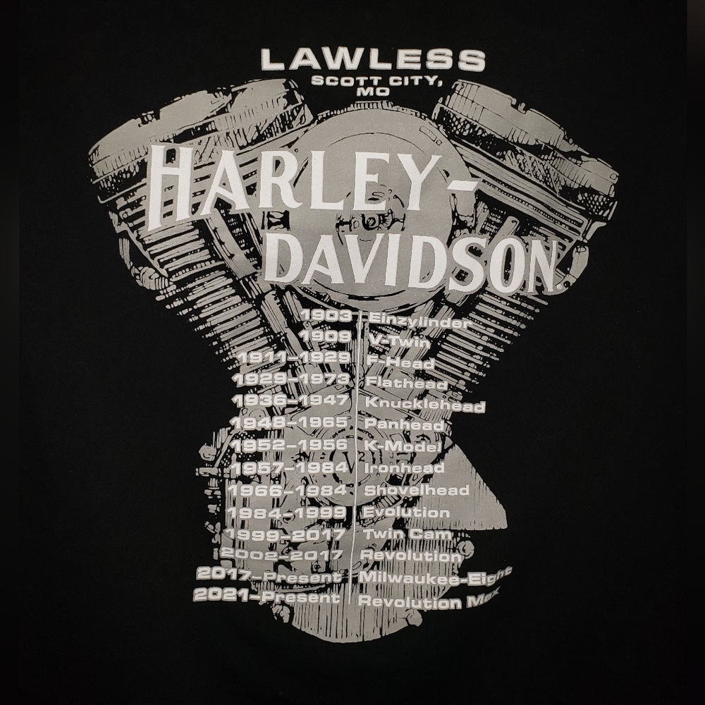 Harley-Davidson EUC Black "Lawless" Scott City MO Men's T-Shirt Size L - Picture 5 of 6